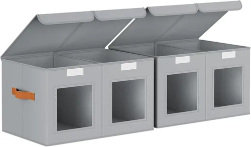 Vista 13 de Homsorout Contenedores grandes de almacenamiento para armario, organizador de ropa plegable dividido con tapas y doble ventana, contenedores Beige