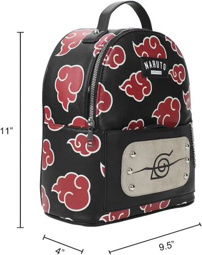 Vista 5 de Bioworld Naruto Akatsuki Cloud Pattern Negro 11" Mini Mochila, Multi colorido, Personalizado