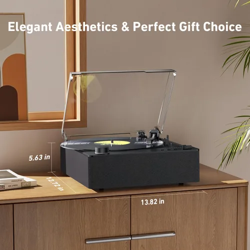 Vista 6 de MYKESONIC - Reproductor de discos completamente automático, tocadiscos de vinilo Bluetooth con transmisión por correa, cartucho magnético AT-3600L