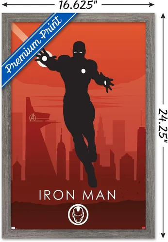 Vista 3 de Trends International Marvel Heroic Silhouette - Póster de pared de Iron Man, 14.725 x 22.375 pulgadas, versión enmarcada de madera de granero