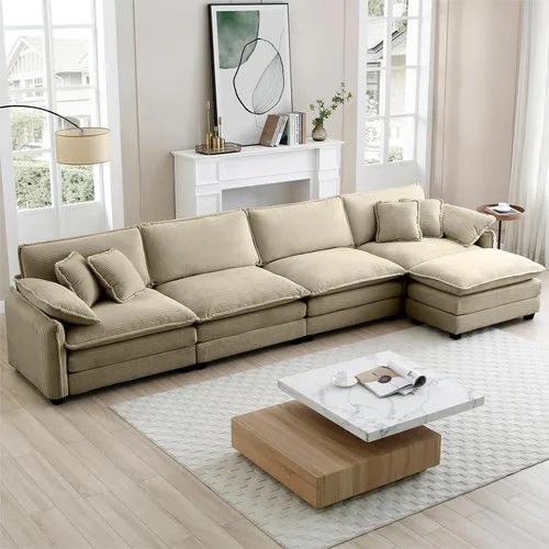 Vista 30 de Sofá Loveseat Grande en Beige y Blanco de 194.8 cm, Sofás Seccionales de 2 Plazas Grandes para Sala de Estar, Sofá Seccional Modular de Tela