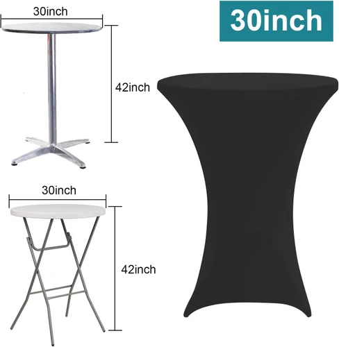 Vista 5 de 1 paquete de fundas para mesa de cóctel, mantel de elastano ajustado de 30"x42", mantel redondo elástico para mesas altas, fundas de mesa elásticas