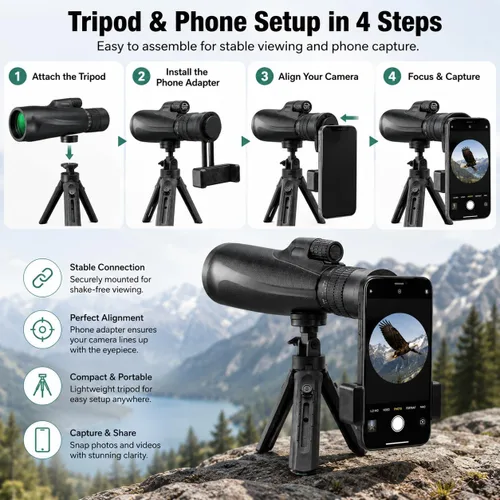Vista 4 de Telescopio monocular con zoom HD 10-30x52 para adultos