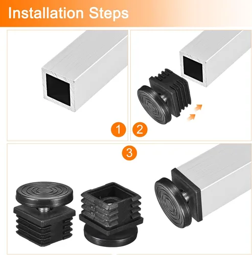Vista 5 de uxcell 4 piezas de insertos para tubos cuadrados con patas niveladoras, para tubo cuadrado de 1.57 x 1.57 pulgadas, rosca M8-0.049 in de plástico