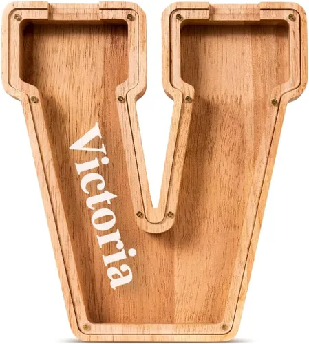Vista 44 de SummiDate Alcancía de madera de letra para niños y niñas, Alfabeto, personalizada, regalo de cumpleaños y pascua para niños (A)