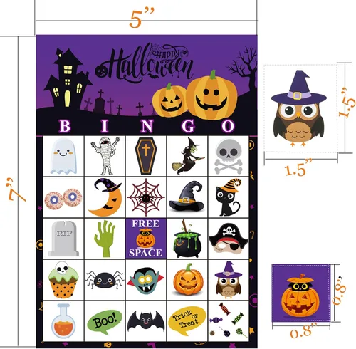 Vista 2 de Funnlot - Juego de bingo de Halloween para 24 jugadores - Juegos de fiesta para niños, aula escolar, actividades familiares - Tarjetas de bingo