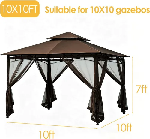 Vista 2 de Tanxianzhe Mosquitera de Repuesto para Gazebo de 10'x10' Paredes Mosquiteras de Patio de 4 Paneles con Cremallera (Marrón)