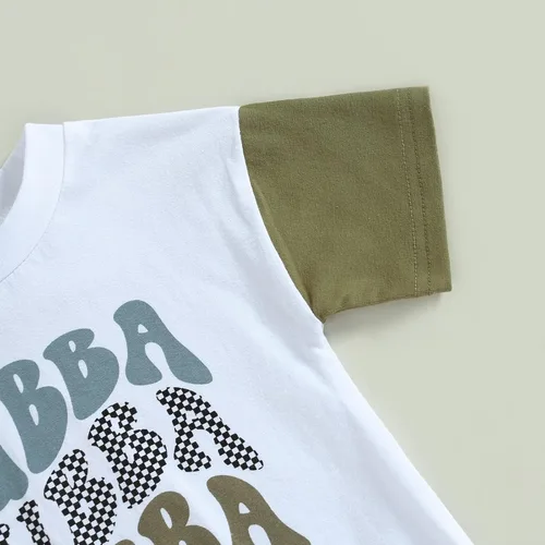 Vista 4 de Ropa de verano para bebé, niño, manga corta, camiseta con estampado de letras, mono de una pieza