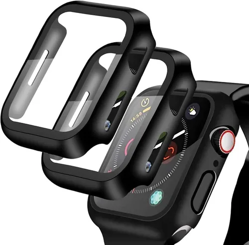 Vista 9 de YMHML - [Juego de 2] Protector de pantalla de vidrio templado compatible con Apple Watch de 38mm Series 3/2/1 con estuche negro duro, cubierta