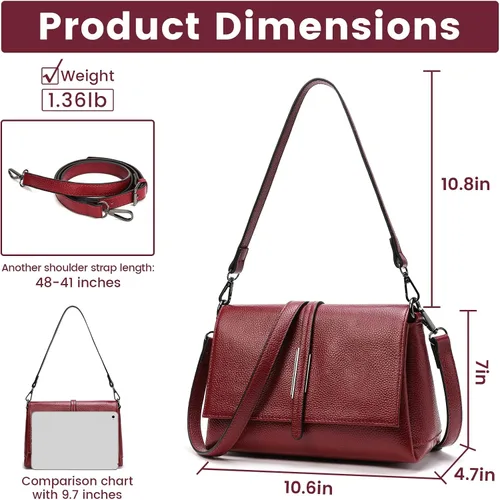 Vista 3 de SHESTORY Bolsos de hombro de cuero genuino para mujer, bolsos cruzados clásicos para mujer