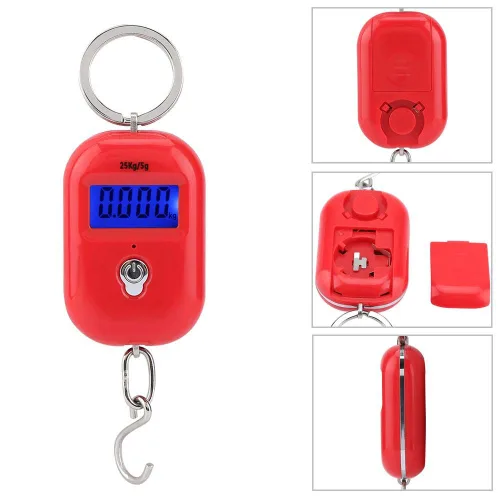 Vista 4 de Mini báscula electrónica, báscula de pesaje de pescado, portátil, 55.1 lbs/5G, báscula colgante digital, llavero de bolsillo, gancho