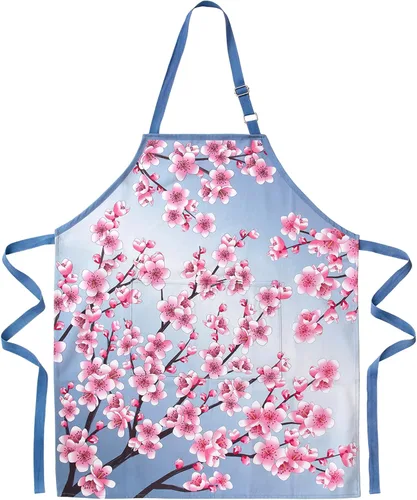 Vista 13 de MODGY, Delantal con bolsillos para mujer, algodón, hornear, cocinar, bonitas flores de primavera Candace Wheeler Abejas