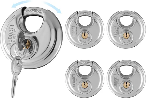 Vista 6 de SEDORTI Paquete de 10 candados de disco con llaves iguales, 2-3/4 pulgadas de ancho, cerradura redonda de acero inoxidable 304, cerradura