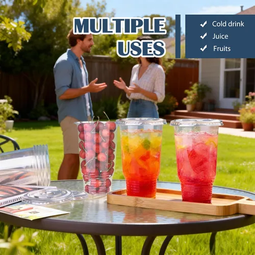 Vista 4 de Vasos de plástico transparente de 32 onzas con tapas, 40 vasos desechables para bebidas frías, postres, helado, café helado, té con leche