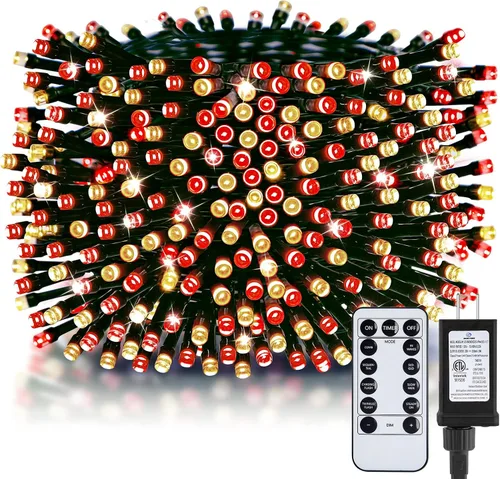 Vista 19 de Minetom Luces LED para árbol de Navidad de 50 pies, 1000 luces LED para exteriores, cuerda de petardos para exteriores, 12 modos, temporizador