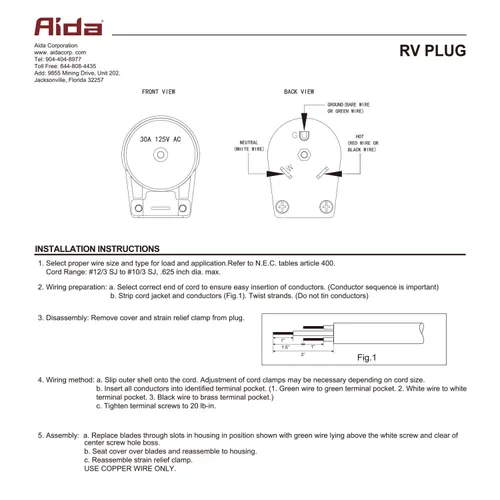 Vista 9 de AIDA Enchufe de repuesto para autocaravana de 30 amperios y 125 V, enchufe de ángulo resistente NEMA TT-30P, grado industrial autoconectado a tierra