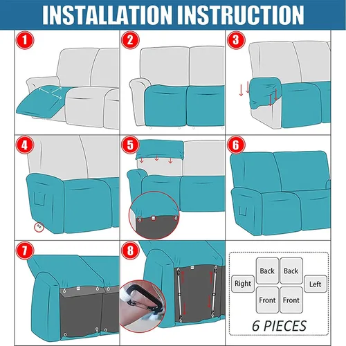 Vista 7 de Funda para sofá reclinable de 2/3 plazas, de piel sintética, impermeable, con bolsillo lateral, funda para sillón de masaje, protector de muebles
