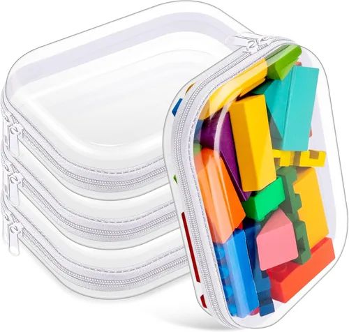 Vista 24 de Hoolerry 4 piezas de estuches rígidos transparentes con cremallera, bolsas de maquillaje, estuche de plástico para lápices, contenedores de caja