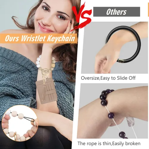 Vista 4 de KNGITRYI Billetera con llavero y brazalete para mujer, delgada, protección frente a identificación por radiofrecuencia, ranuras para tarjetas