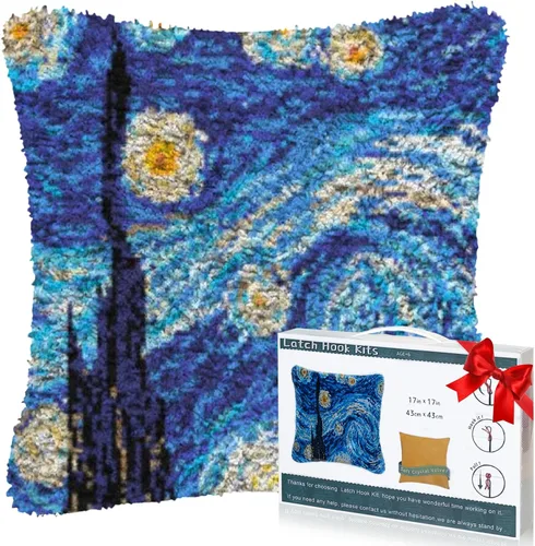 Vista 10 de EsLuker.ly Kit de Alfombra de Ganchillo de Pestillo DIY Alfombra de Crochet para Principiantes, Patrones de Gatos Lienzo Preimpreso Kits de Gatos