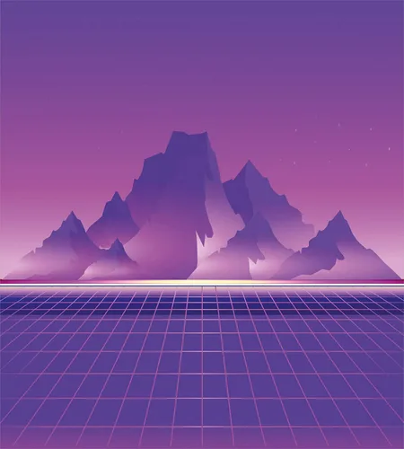 Vista 2 de Ambesonne Synthwave Duvet Cover Set, Retro Sci-fi Design of Mountains and Retro Wave Computer Lover Squares, Decorative 3 Piece Bedding Set with 2