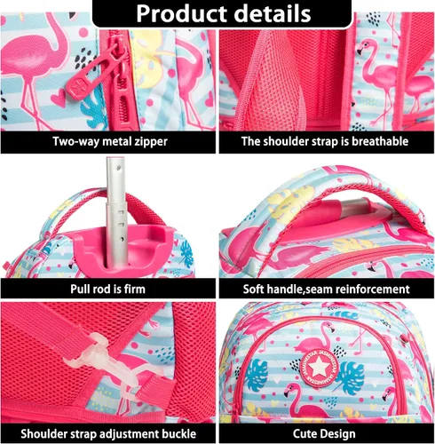 Vista 4 de MOHCO Mochila con ruedas de 16 pulgadas para niños y niñas