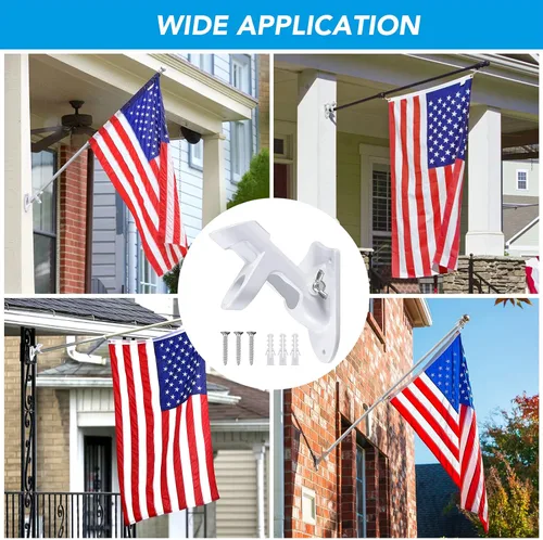 Vista 6 de HOOPLE Soporte para asta de bandera para casa exterior, soporte de aluminio resistente para bandera y soporte de montaje para asta de bandera