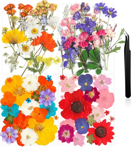 Vista 7 de Nuanchu Flores secas prensadas negras para manualidades, flores secas góticas, flores silvestres prensadas naturales a granel con pinzas para molde