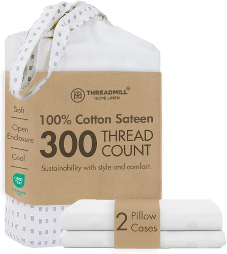 Vista 18 de Threadmill Juego de fundas de almohada tamaño king de 2 piezas - 100% algodón puro de 300 hilos, tejido de satén beige - Fundas de almohada ultra