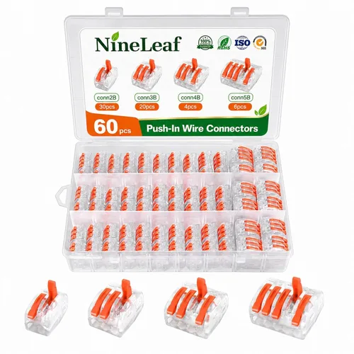 Vista 44 de Nineleaf Conectores de cable, conectores de cable eléctrico rápido de empuje, 32A 600 voltios, empalmes en línea de 2/3 circuitos, 28 a 12 awg, 2
