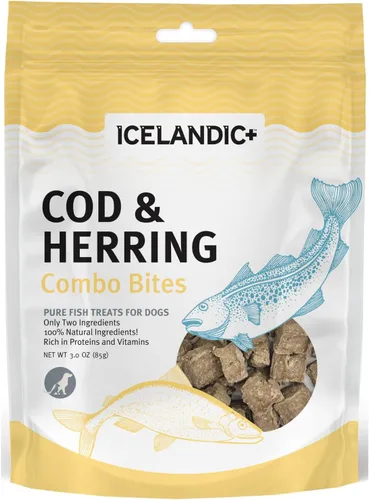 Vista 6 de Icelandic+ Bacalao y arenque Combo Bites Dog Treat Bolsa de 3.0 onzas Air-Dried Sustainably Sourced Fish Snacks, High Omega-3 for Skin & Coat
