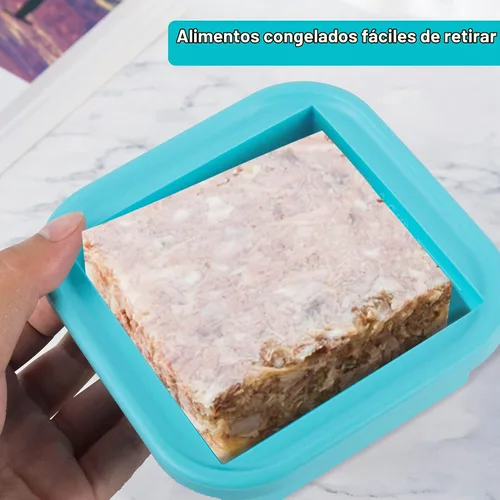 Vista 6 de Bandeja de silicona para congelador de 2 tazas con tapa, paquete de 2 recipientes de congelación de alimentos de porciones grandes para sopa, caldo