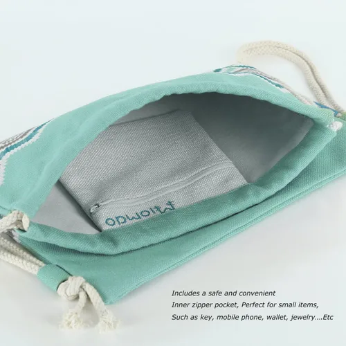Vista 3 de Mochila con cordón Miomao estilo bohemia cadena bolsa lona playa deporte Daypack