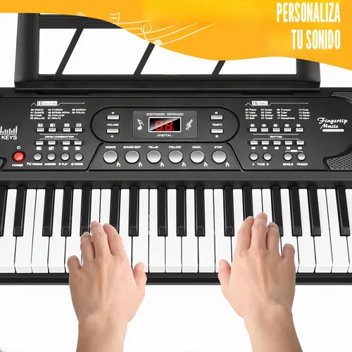 Vista 6 de Piano de teclado de 61 teclas con soporte, kit de teclado de piano eléctrico portátil para principiantes con soporte, micrófono, calcomanías