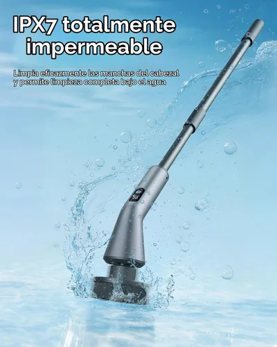 Vista 3 de VICNOVA Limpiador eléctrico giratorio, IPX7 impermeable de 2 velocidades, cepillo de limpieza inalámbrico extensible de mango largo con 7 cabezales
