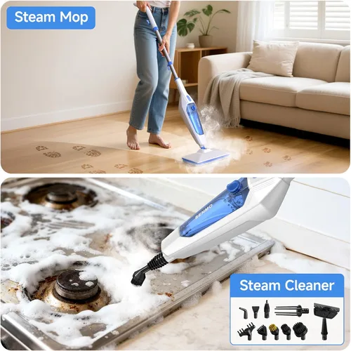 Vista 2 de SENMO Trapeador de vapor, limpiador de vapor desmontable 14 en 1 para el hogar y el piso, 1300 W, 228 °F, vaporizador multiusos de limpieza profunda