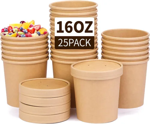 Vista 8 de Wuadua Paquete de 50 recipientes desechables de papel de 8 onzas con tapas, cuencos de sopa para llevar para fideos, ensalada, restaurante