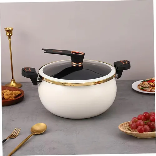 Vista 4 de Mini olla a presión, olla de calentamiento rápido de 8 litros con asas de bloqueo, olla antiadherente con tapa transparente estable para gas