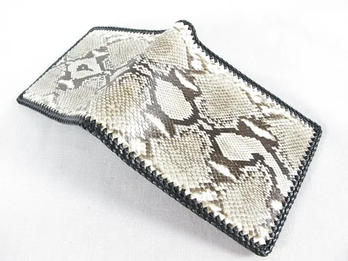 Vista 4 de Cartera hecha a mano de piel de serpiente de pitón auténtica, Pitón reticulado, Billetera plegable