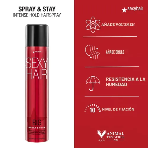 Vista 3 de SexyHair - Laca para el cabello Big Spray & Stay Intense Hold Fijación extrema y brillo Hasta 72 horas de resistencia a la humedad Todo tipo