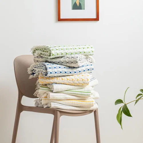 Vista 8 de Simple&Opulence Manta de 100 % algodón para cama, sofá, tejido jacquard de hilo teñido con borlas, suave, ligera, acogedora, transpirable, Gris