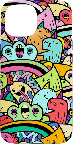 Vista 6 de iPhone 13 Monster Doodle Street Art Pattern, divertido estuche de estilo urbano