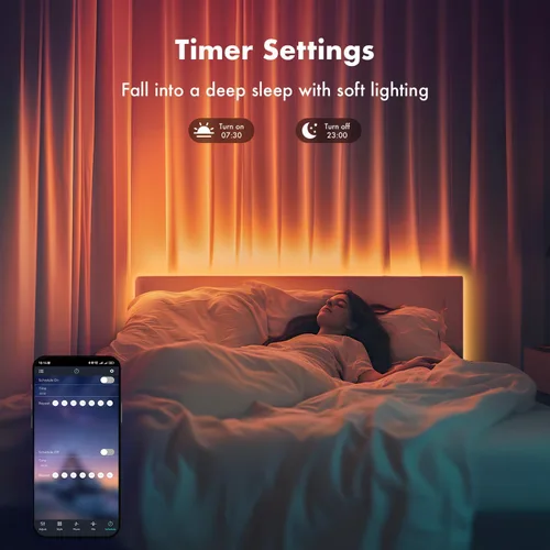 Vista 5 de Tira de luces LED para dormitorio, 2025 doble fila de 30.5 m, 960 LEDs RGB, tiras de luces sincronizadas con música, cambio de color, control remoto