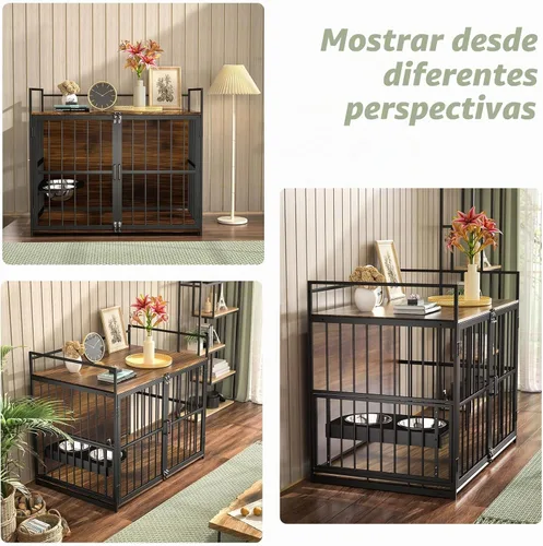 Vista 7 de ROOMTEC Jaula para Perros Estilo Mueble para Perros Grandes de Interior Super Resistente y Duradera con 2 Cuencos de Acero Inoxidable