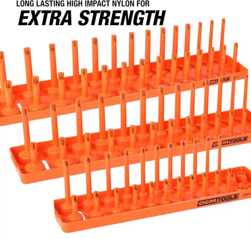 Vista 5 de OEMTOOLS 22418 Juego de organizador de zócalos, juego de 6 piezas que incluye bandejas métricas SAE de 1/4", 3/8", 1/2", organizador de caja