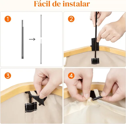 Vista 5 de Lifewit Cesta de lavandería de 80 litros con tapa, cestas de ropa para lavandería con asas de bambú y una bolsa de lavandería extraíble, cesta
