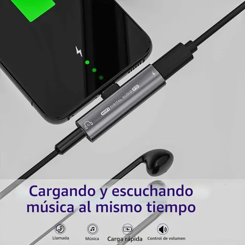 Vista 3 de Adaptador de auriculares USB C, adaptador 2 en 1 de USB C a conector de auriculares de 3,5 mm HiFi DAC con adaptador dongle de carga rápida de 27W
