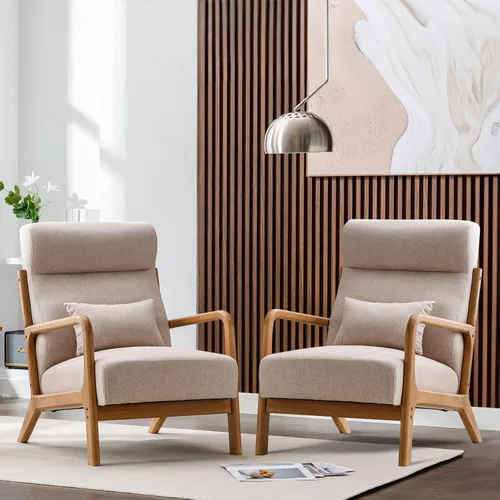 Vista 10 de ANJ ANJHOME Silla moderna de mediados de siglo, estilo Accent, con asiento de tela cómoda para sala de estar con estructura de madera maciza, sillón