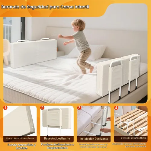 Vista 7 de Riel de cama para niños pequeños, protector de cama ajustable para camas individuales y matrimoniales, rieles de seguridad de cama para niños