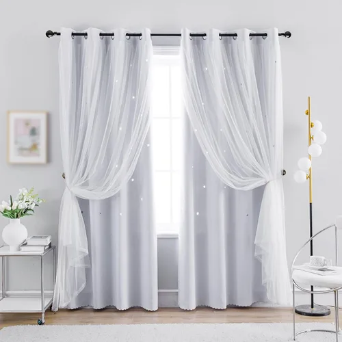 Vista 29 de Anytime - Cortinas para dormitorio de niñas con estrella hueca, cortinas opacas para habitación de niños, cortinas largas para oscurecer